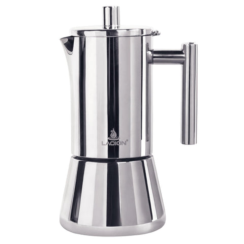 LAOION Stovetop Espresso Maker, 12-cup view, showing classic moka design for home brewing.