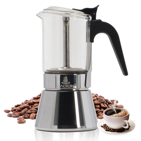 LAOION stovetop espresso maker 3 cup front view for authentic moka style coffee at home