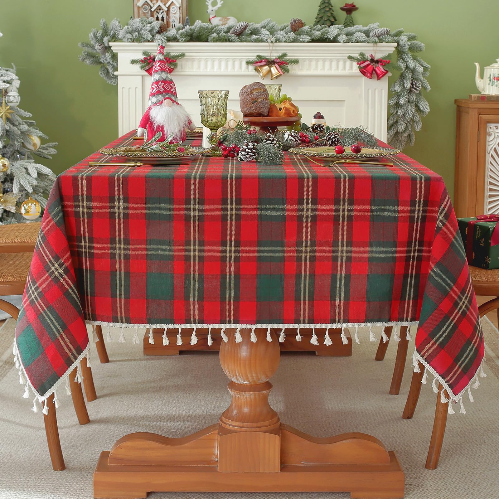 Laolitou Christmas Gingham tablecloth checkered fabric detail for durability