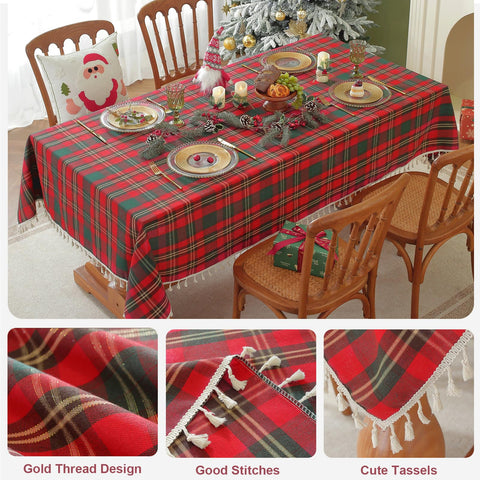 Laolitou Christmas Gingham tablecloth gold threads detail adds subtle shimmer