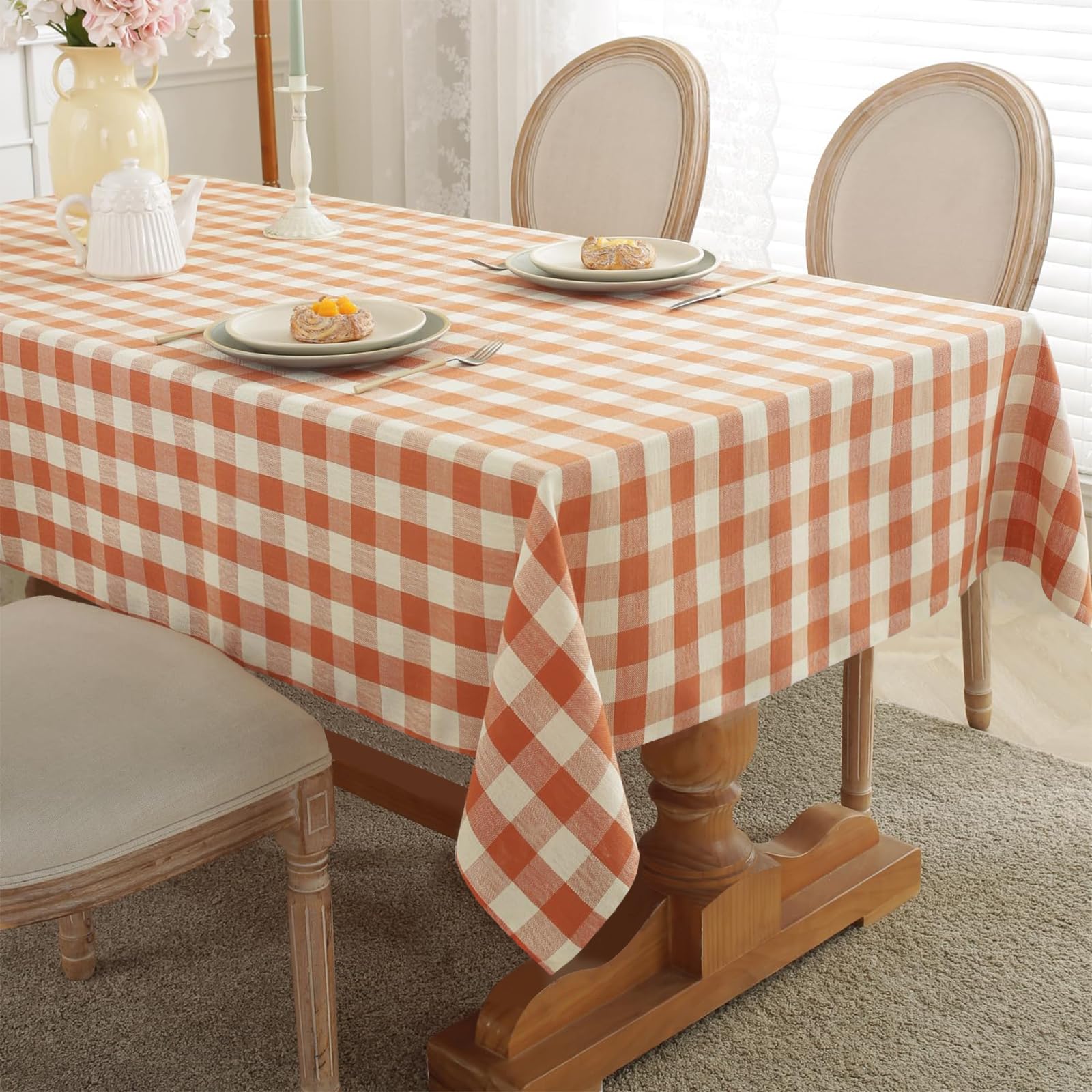 Laolitou buffalo plaid tablecloth on 60x60 table for fall gatherings