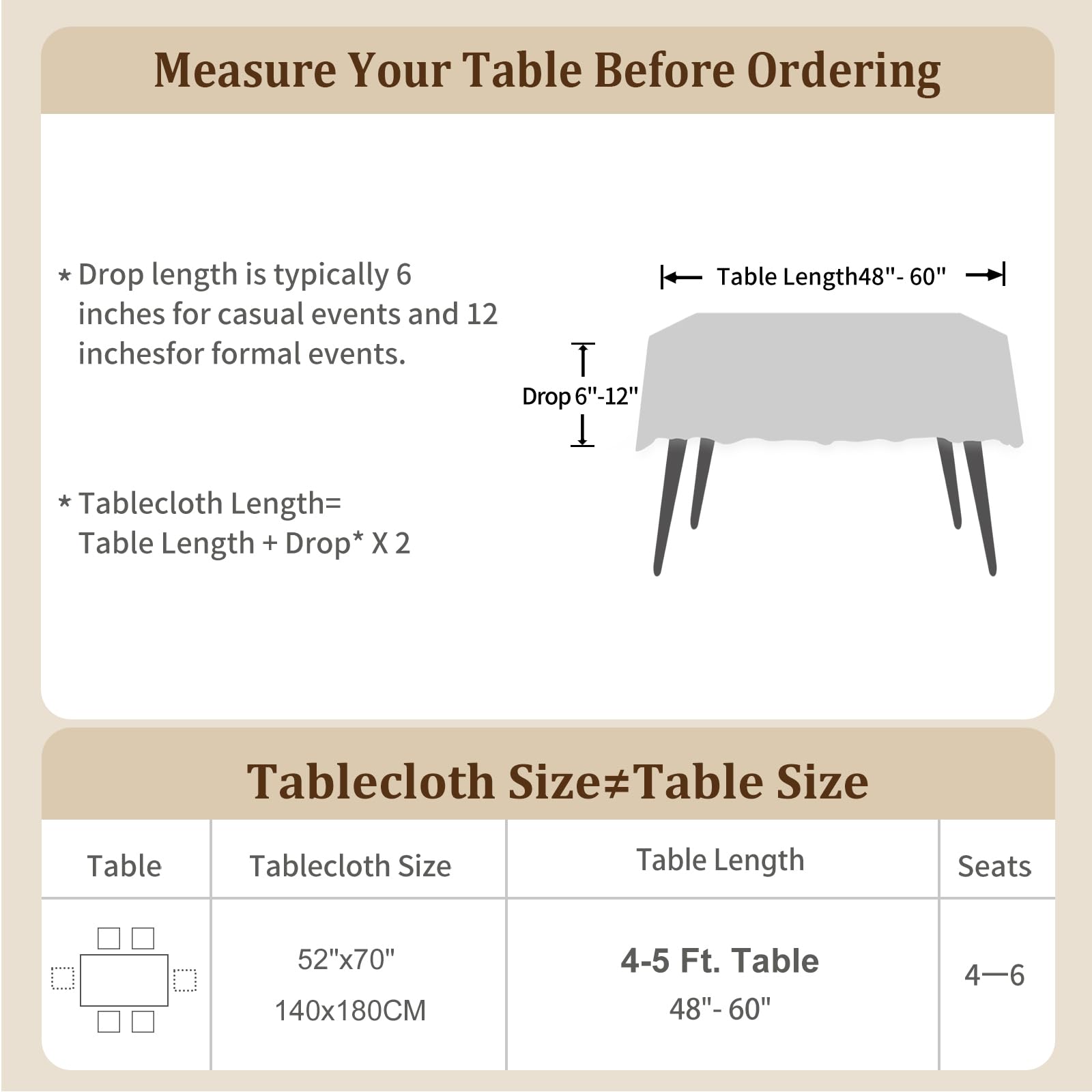 Laolitou machine-washable tablecloth offers easy post-event care.