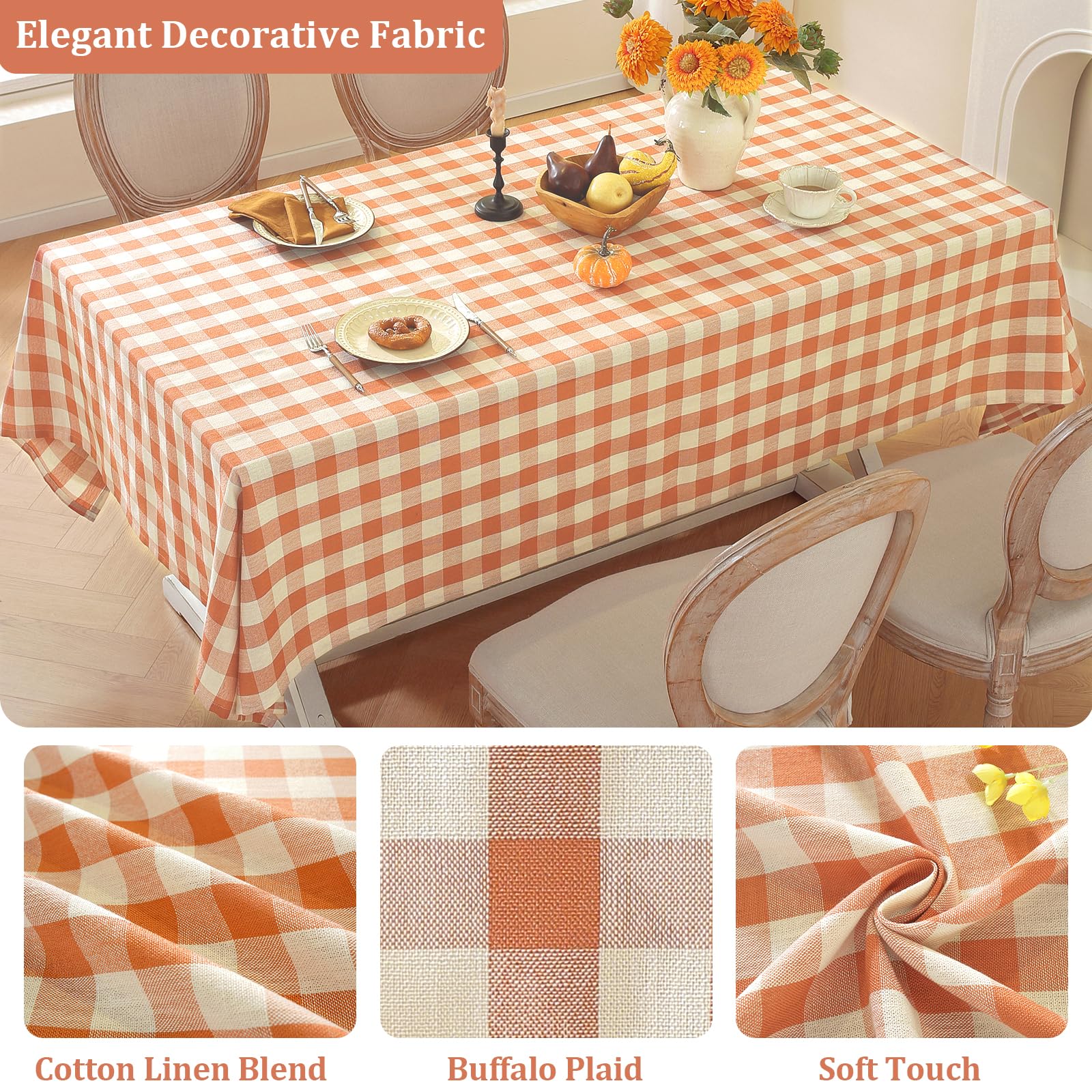 Laolitou orange farmhouse tablecloth adds warm rustic charm to dining