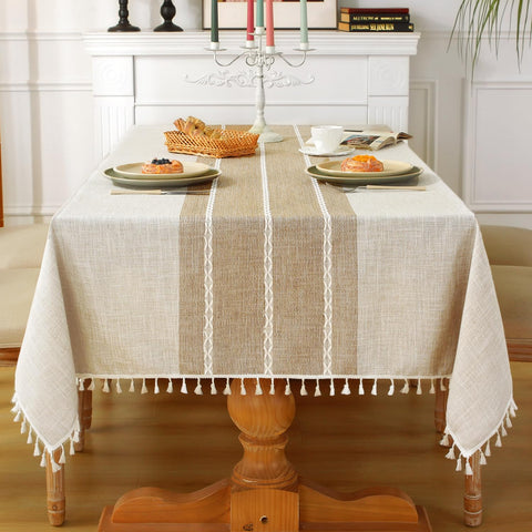 Laolitou rustic tablecloth with waterproof coating provides splash protection during meals