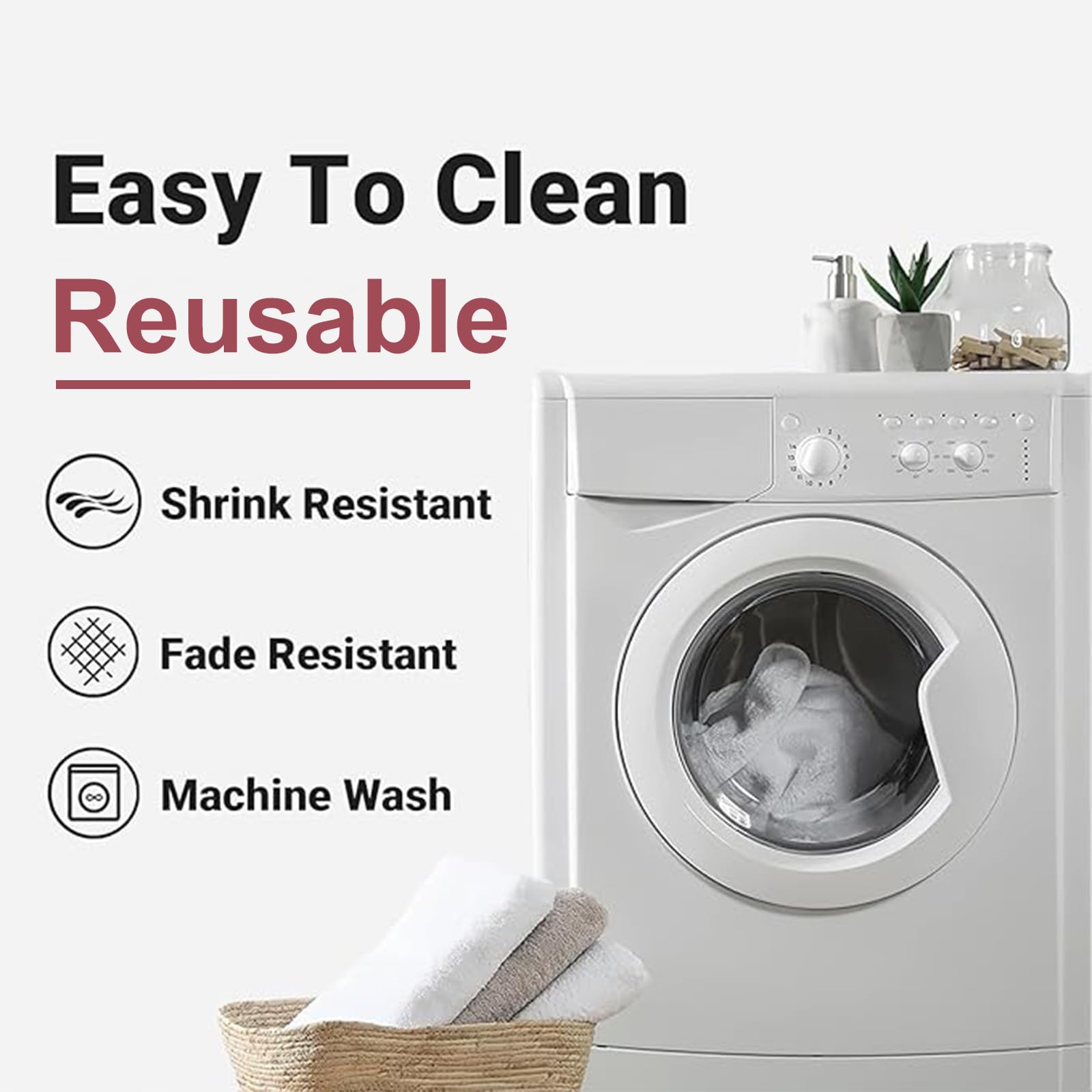 Laolitou Washable tablecloth care guide showing easy cleaning