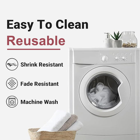Laolitou Washable tablecloth care guide showing easy cleaning