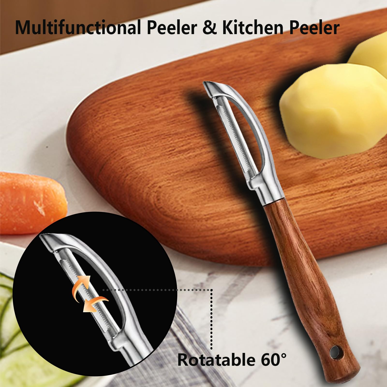 Laoxiongtou peeler with ergonomic wooden handle for comfortable grip.