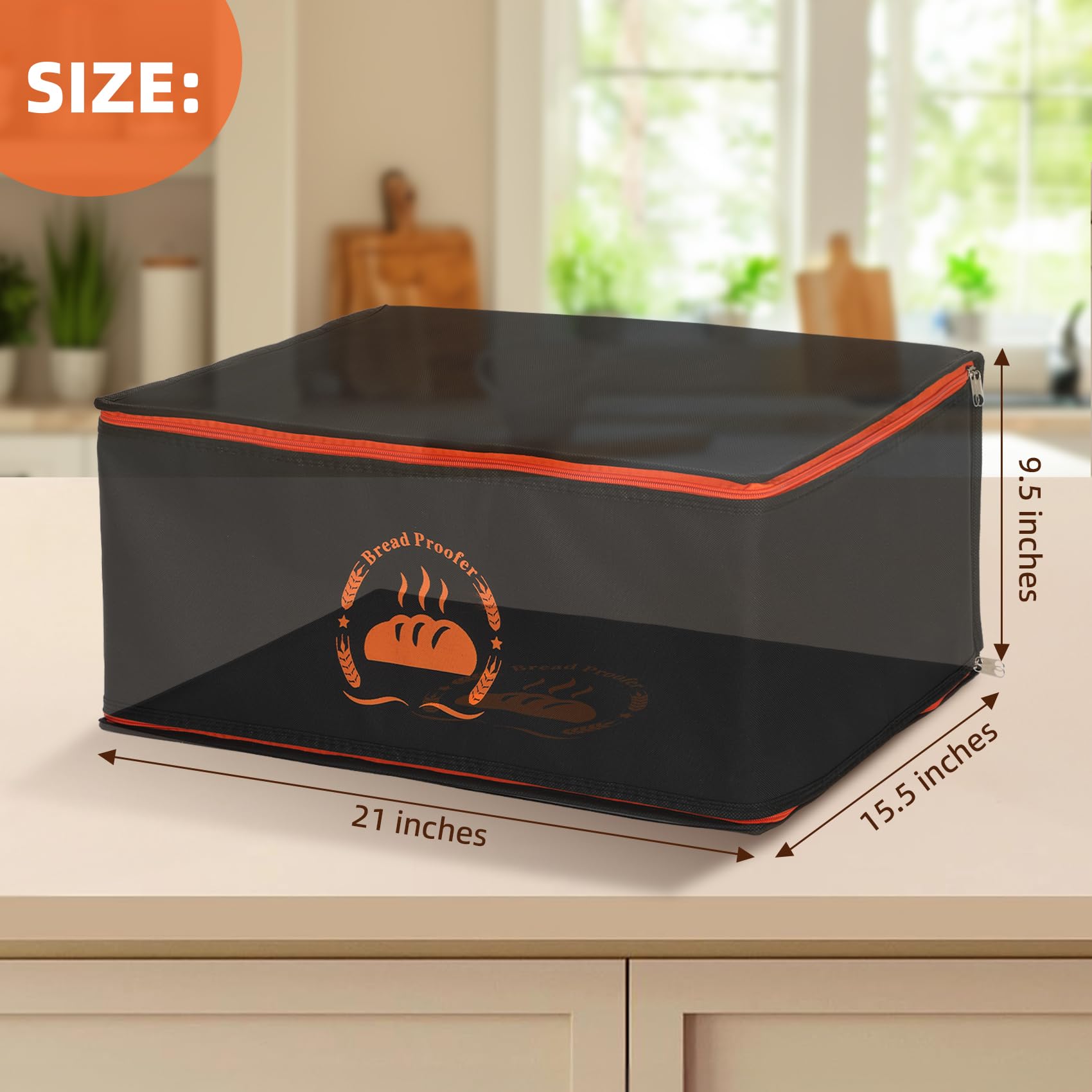Lapert bread-proofing box beside half-sheet pan shows practical kitchen setup