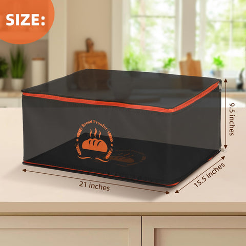 Lapert bread-proofing box beside half-sheet pan shows practical kitchen setup