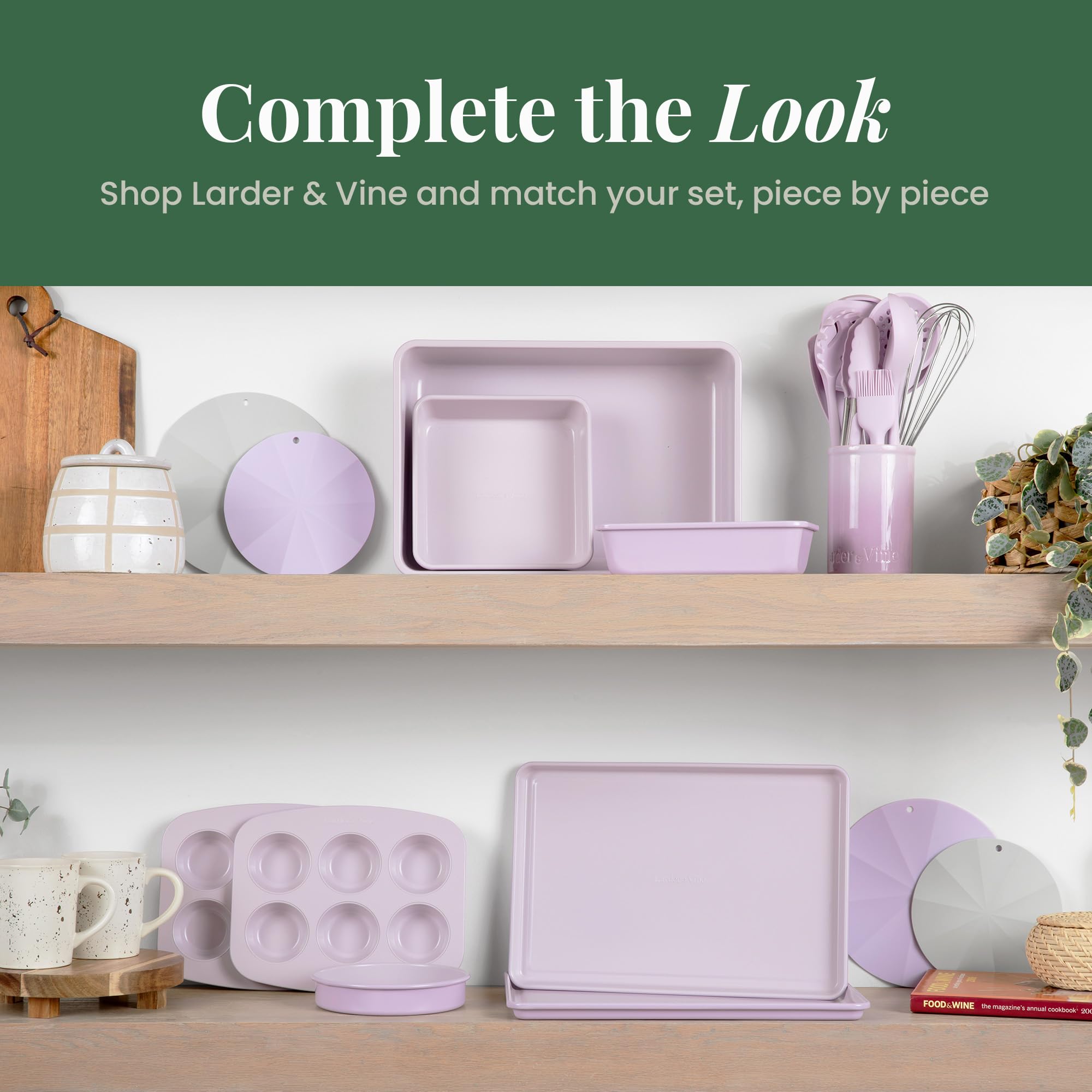 Larder and Vine lavender ceramic holder displays utensils neatly.