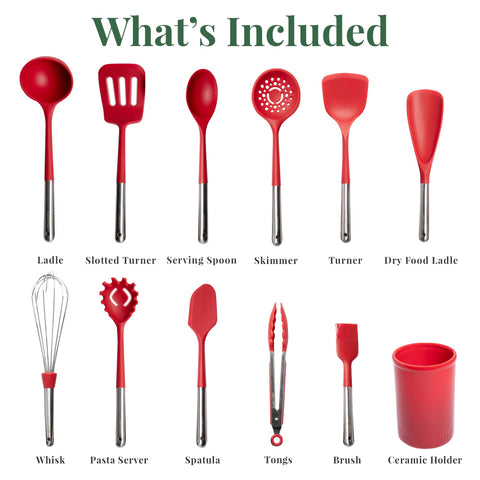 Larder & Vine serving spoon shown with soft silicone head protecting cookware.