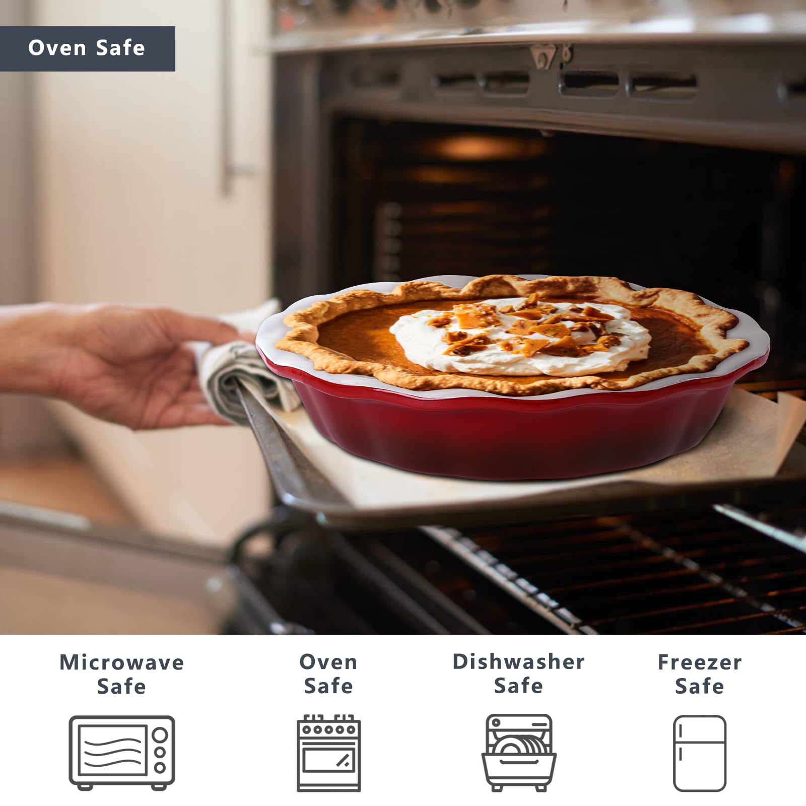 Lareina 53-ounce round pie plate ideal for large family pies and quiches.