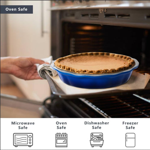 Lareina ceramic deep-dish pie pan blue side angle view ideal for quiches