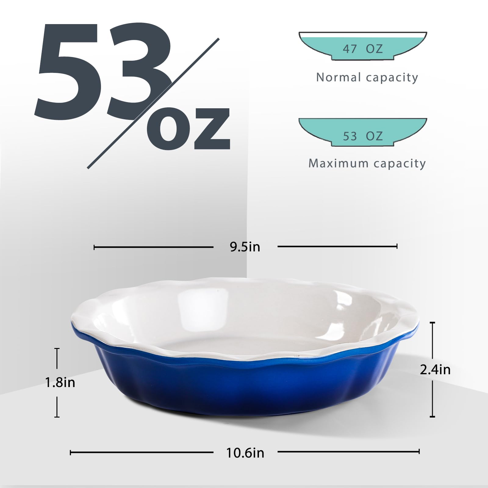 Lareina ceramic deep-dish pie pan blue top-down view for versatile baking