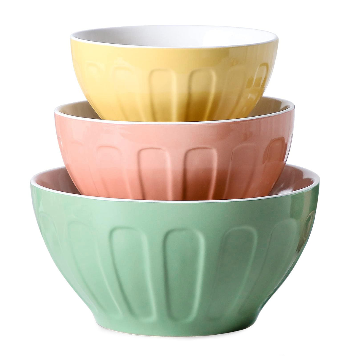 Lareina ceramic nesting bowls on countertop showing space-saving design