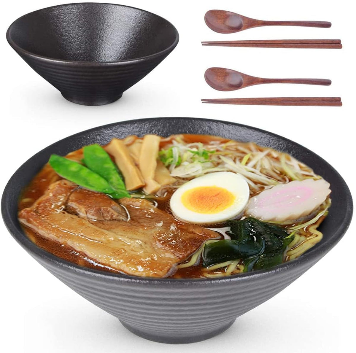 Lareina ceramic ramen bowls set of six with refined glaze for restaurant-style dining.