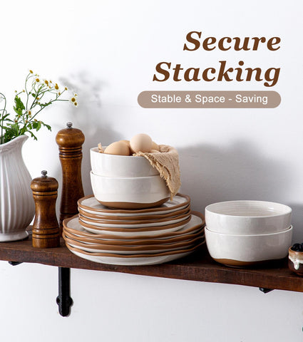Lareina 12-piece farmhouse dinnerware in vanilla white for versatile entertaining.