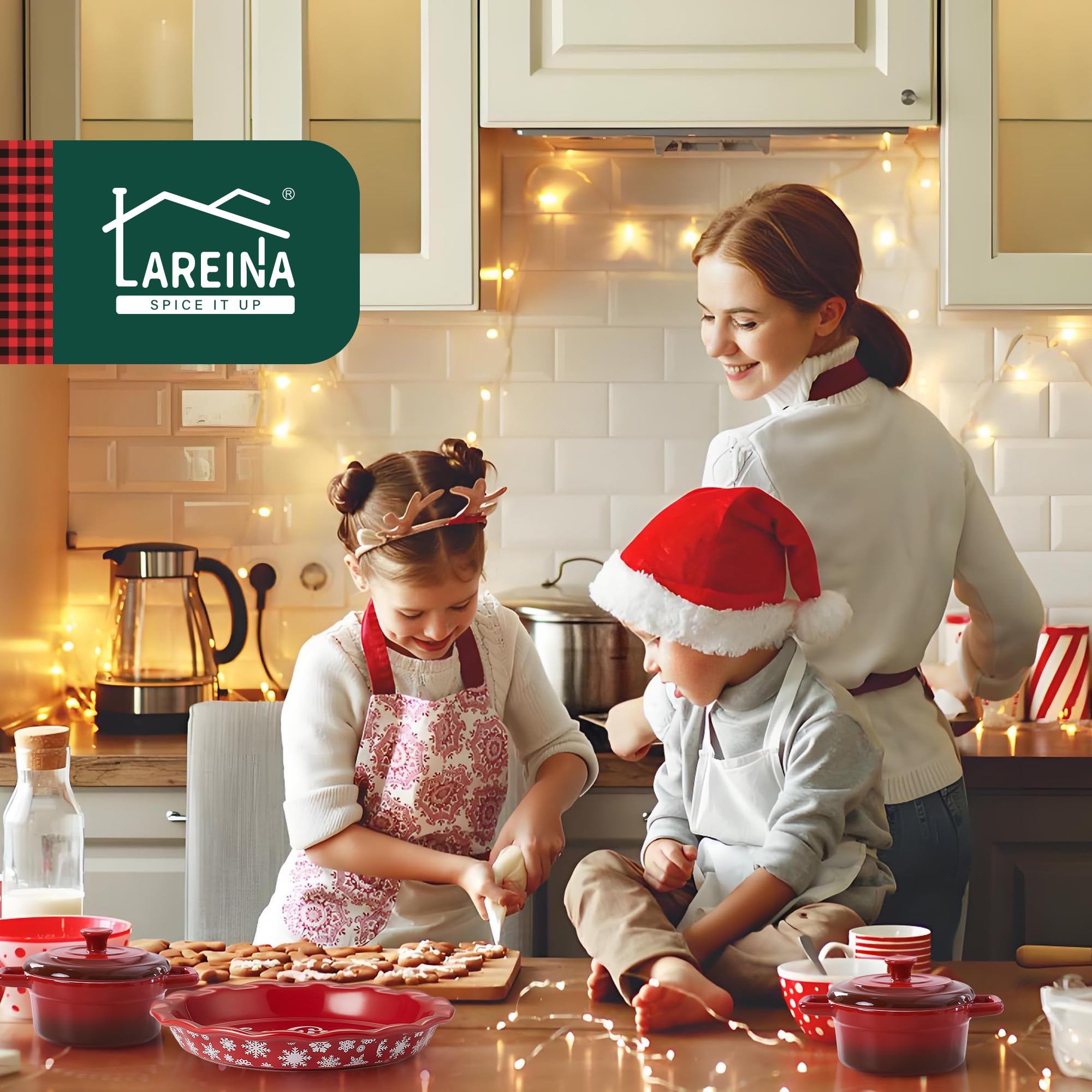 Lareina even-heat ceramic pan helps produce golden crusts and moist fillings.