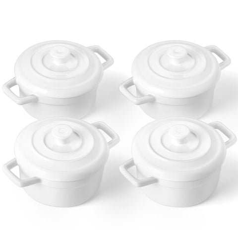Lareina Mini Cocotte set of four with lids for easy portion control and storage.