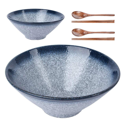 Lareina blue ceramic ramen bowl with glaze for authentic at-home ramen.