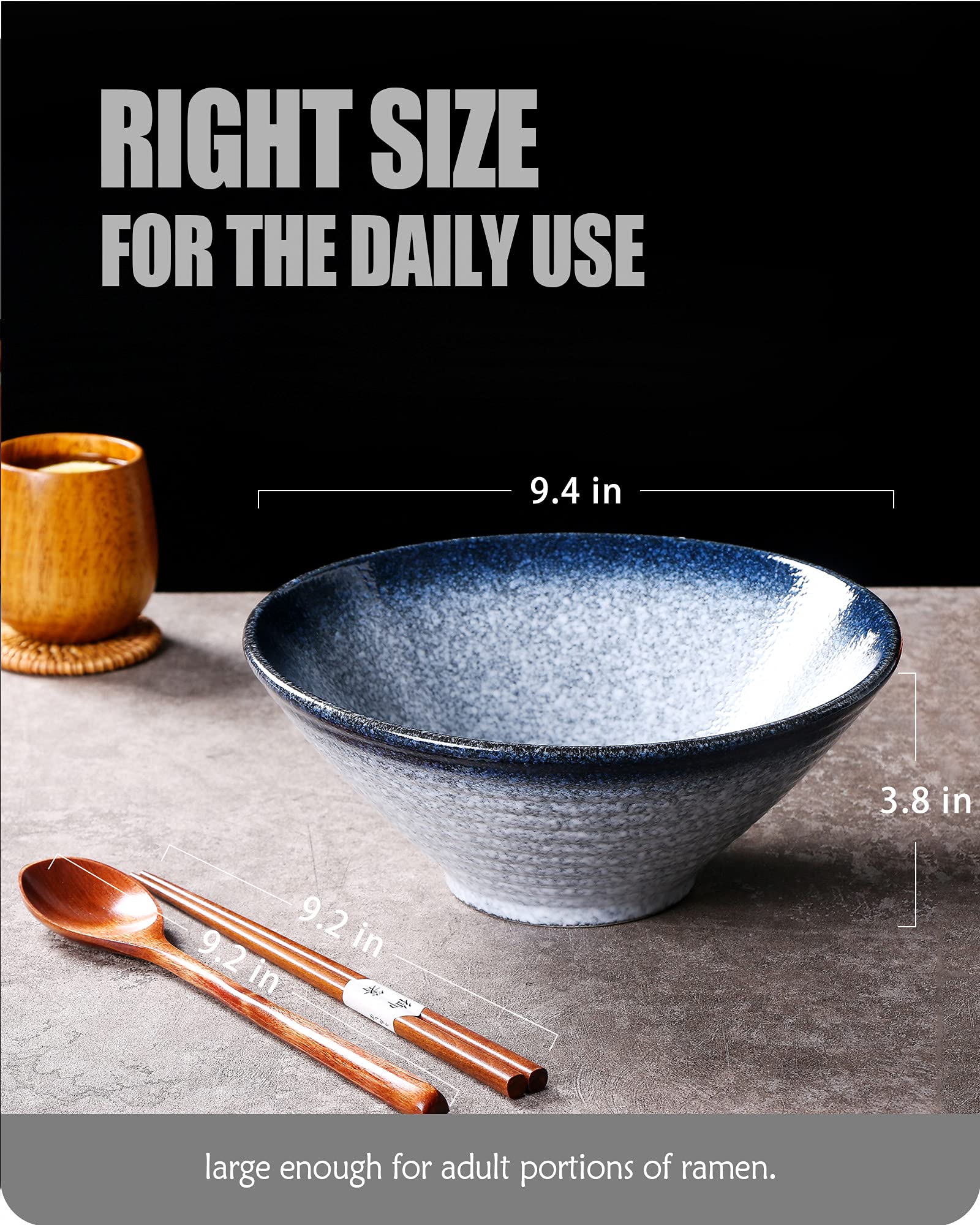 Lareina ramen bowl with matching chopsticks creates a ready-to-serve set.