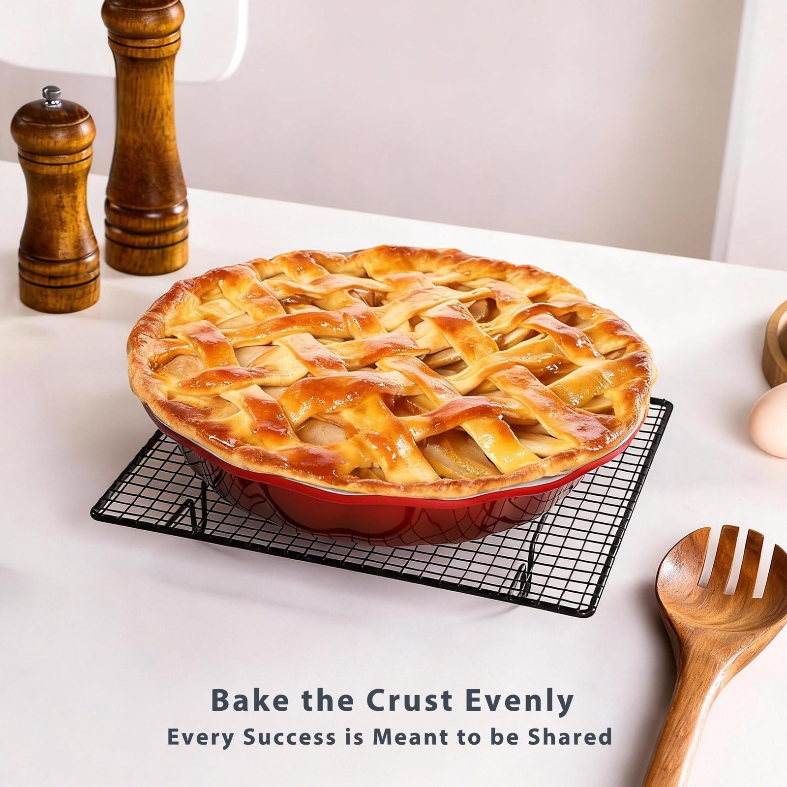 Lareina set of 2 red pie pans provides versatile batch baking options.