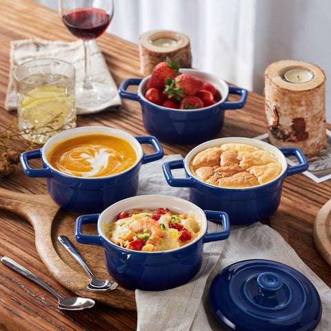 Lareina small ramekins with lid blue for warm leftovers or single servings.