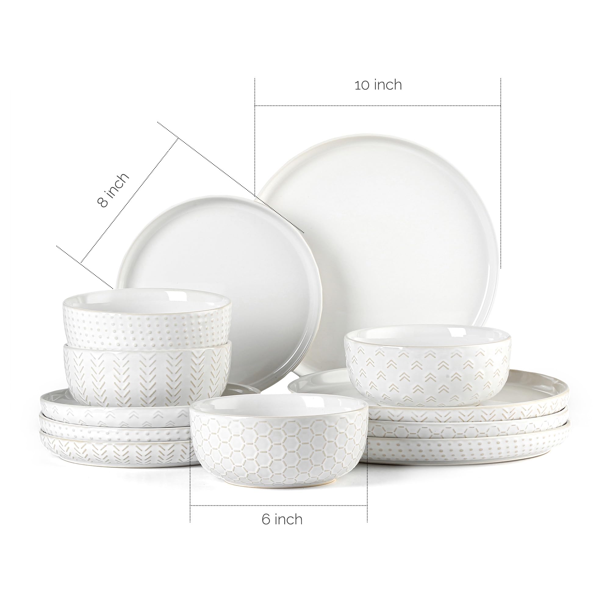 Lareina stackable stoneware dinnerware saves cabinet space with neat, compact storage.