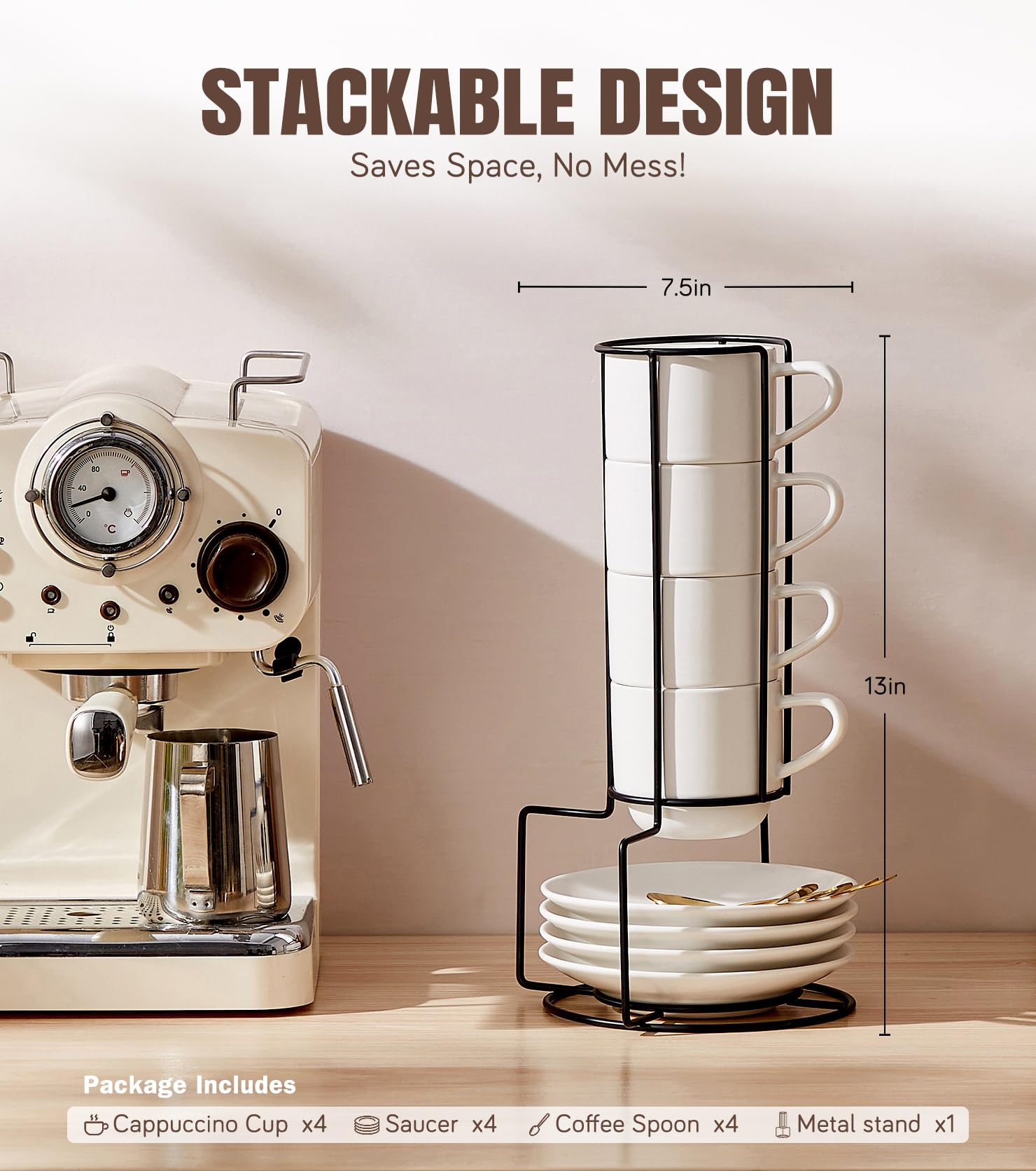 Lareina stainless-steel rack stacks cups neatly to save counter space.
