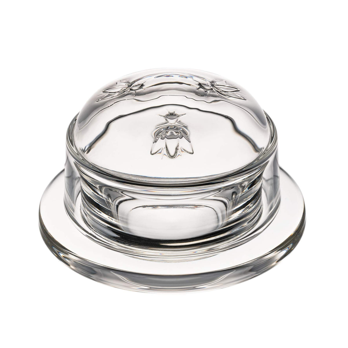 La Rochère Bee Butter Dish with Lid embossed, keeps butter fresh on the counter.