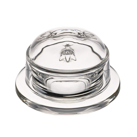 La Rochère Bee Butter Dish with Lid embossed, keeps butter fresh on the counter.