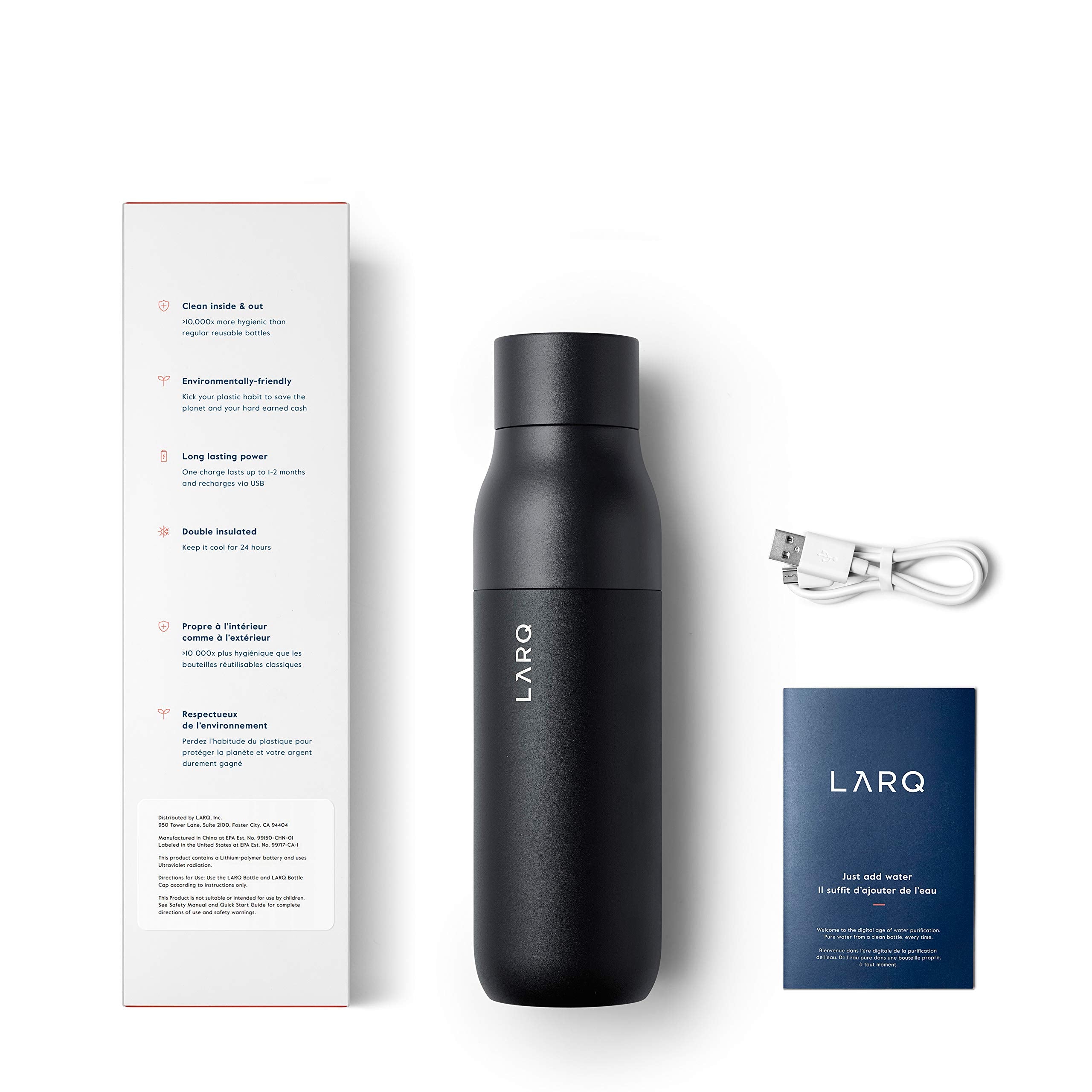 LARQ PureVis USB charging cable included for long-lasting power