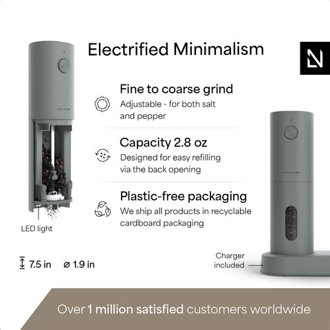 LARS NYSØM ash gray grinder with LED light for visible seasoning