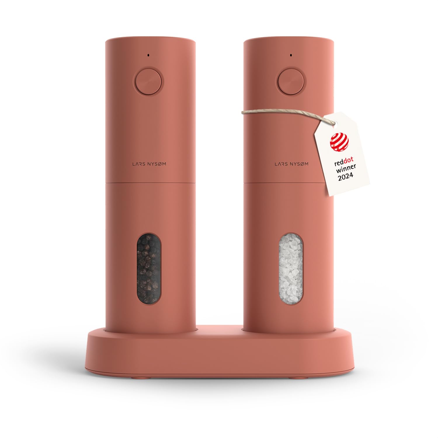 LARS NYSØM electric salt and pepper mill set in brick red for effortless seasoning
