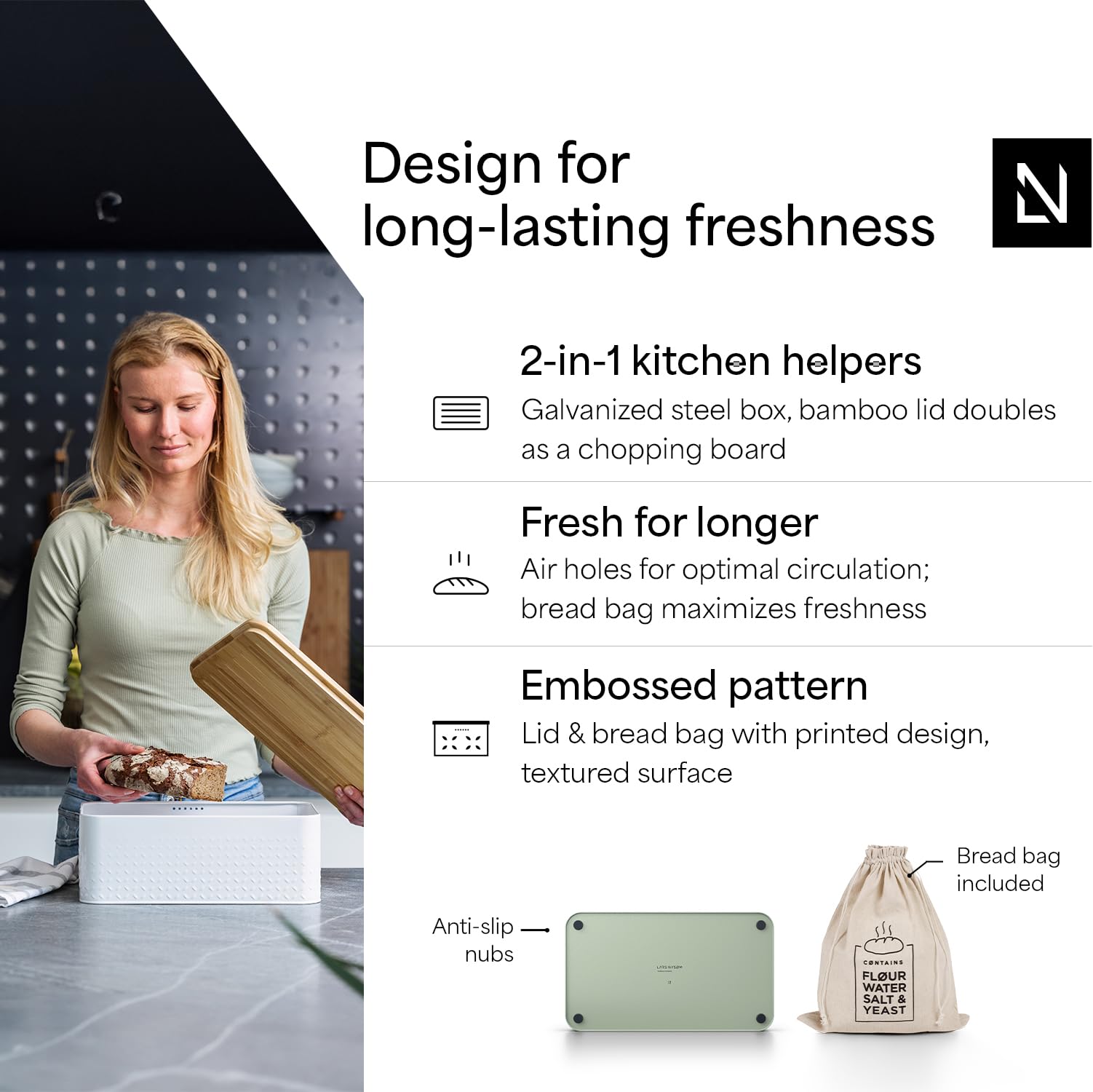 LARS NYSØM Glæde bread bin linen bag preserves freshness