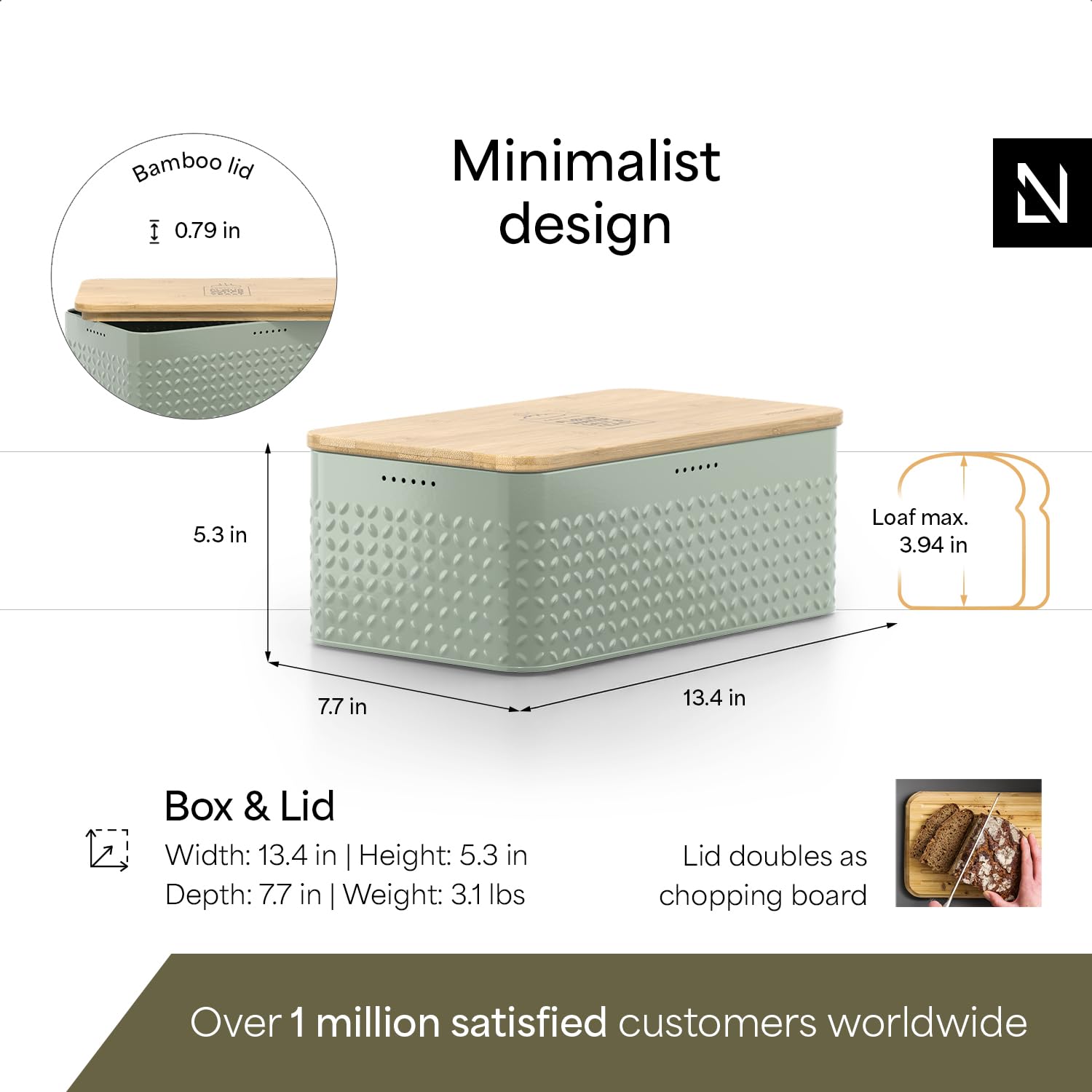 LARS NYSØM Glæde bread bin sage green finish suits modern kitchens