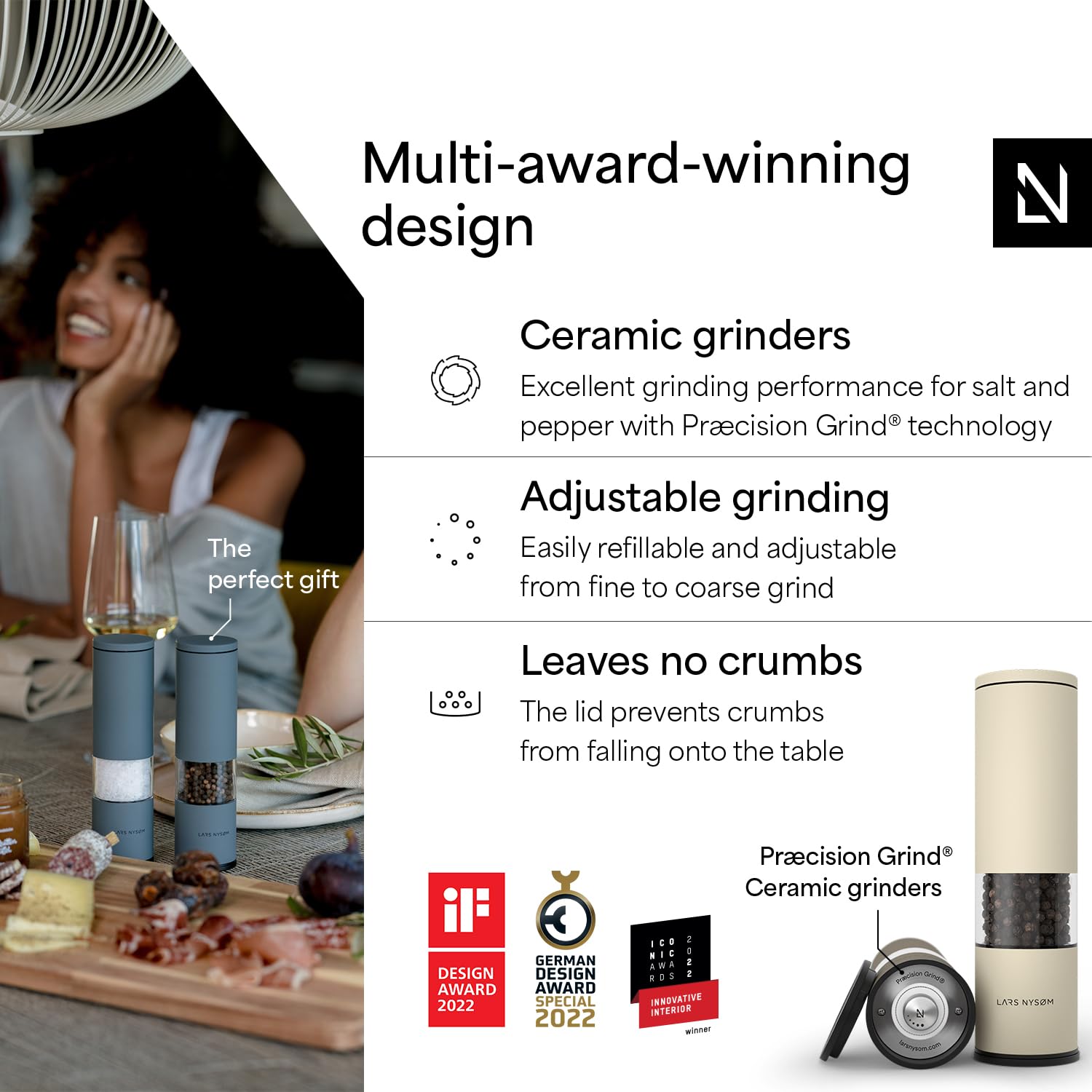 LARS NYSØM Lagom pepper grinder side view with adjustable ceramic grind.