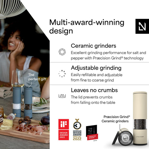 LARS NYSØM Lagom salt grinder with adjustable ceramic grinder in almond beige for precise grinding.
