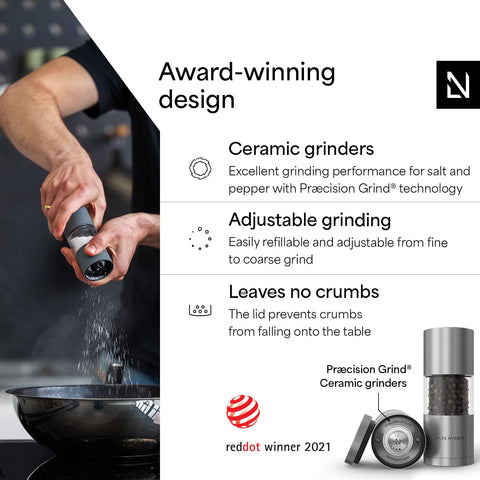 LARS NYSØM grinder set with adjustable ceramic grinder for precise spice texture