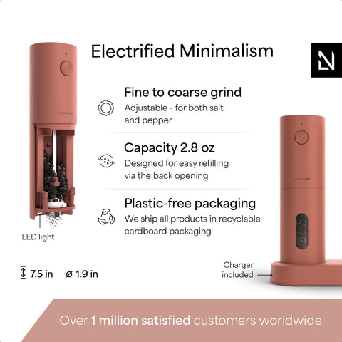 USB rechargeable design of the LARS NYSØM mill enables cordless use