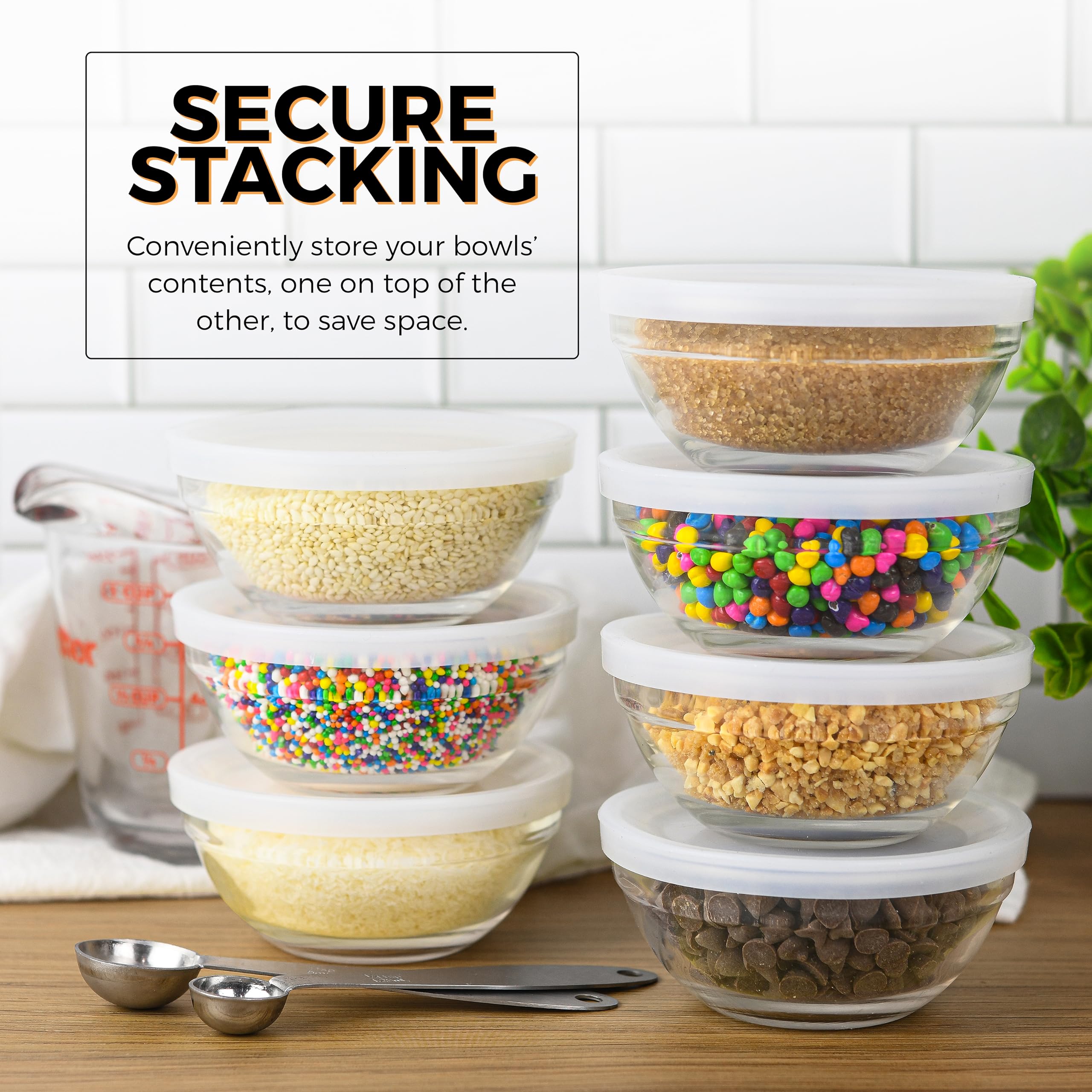 Lartique bulk 12 bowls with lids, simplify ingredient prep and storage