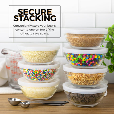 Lartique bulk 12 bowls with lids, simplify ingredient prep and storage