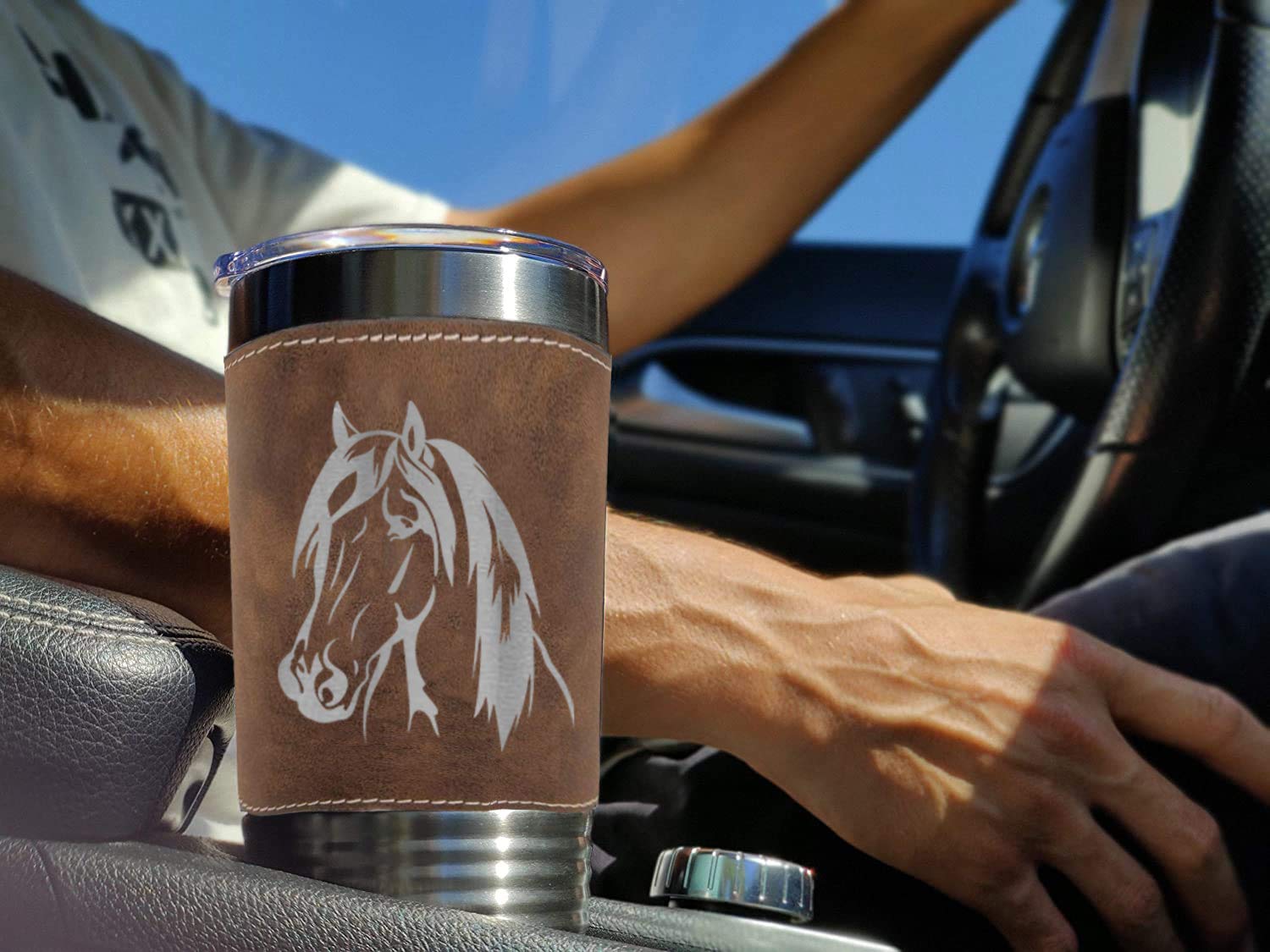 LaserGram sipping lid prevents spills during on-the-go use