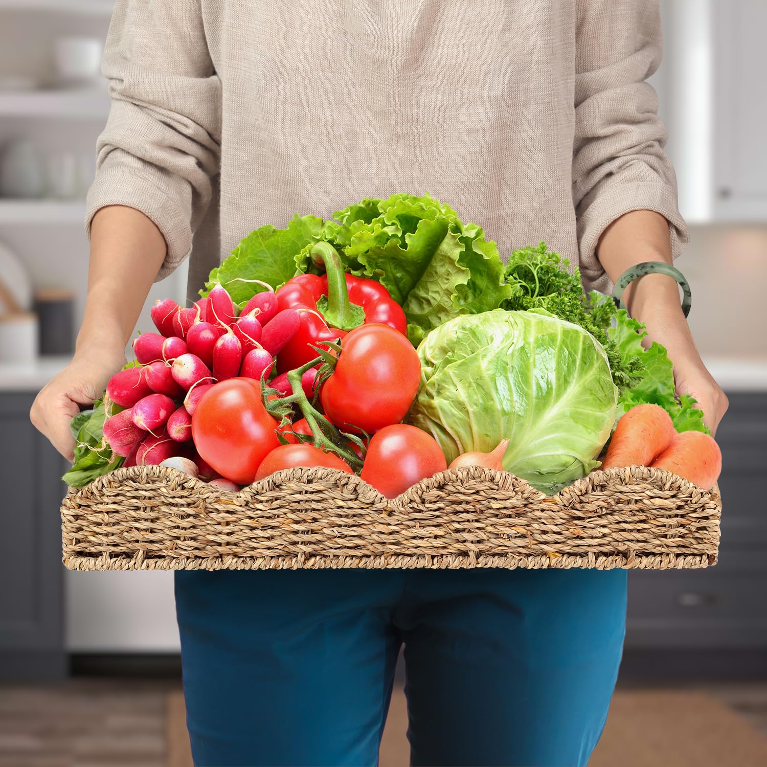 LASIDO Handwoven seagrass tray with natural weave texture.
