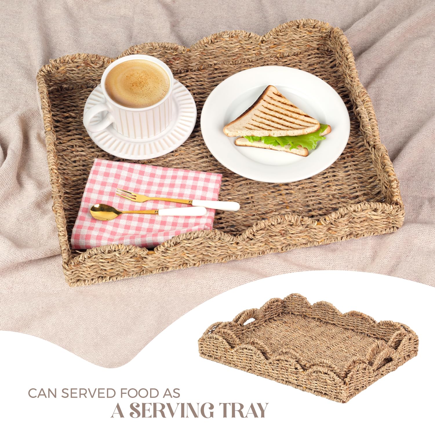 LASIDO Seagrass tray highlights durable iron frame and woven detailing.