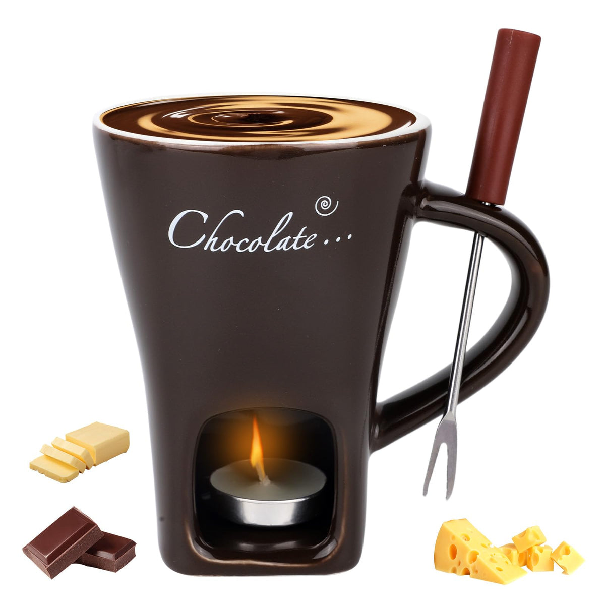 Lasuroa chocolate fondue mug ready for dipping fruit and sweets