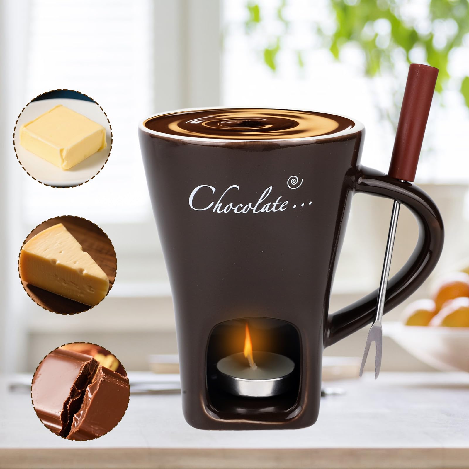 Lasuroa compact fondue mug with precise dimensions for travel and small tables