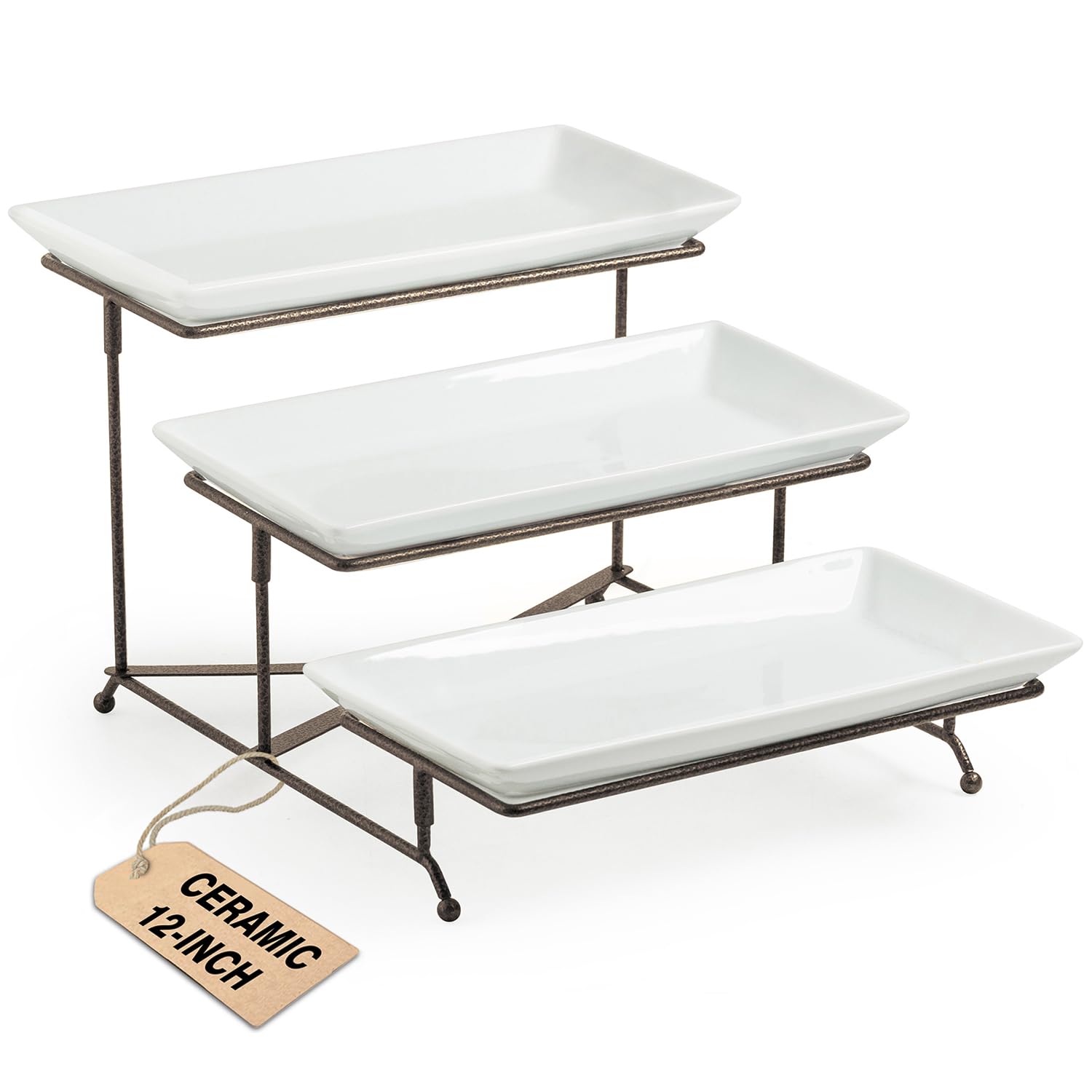 LAUCHUH 3-tier porcelain serving tray stand for elegant fruit and dessert display at events.