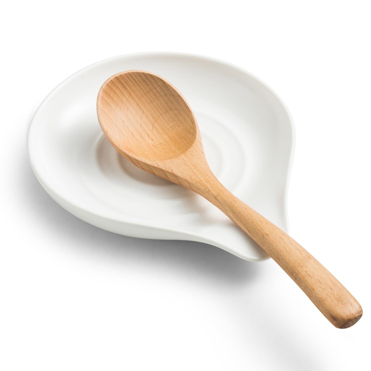 LAUCHUH ceramic spoon rest on countertop keeps sauces off surfaces and utensils reachable.