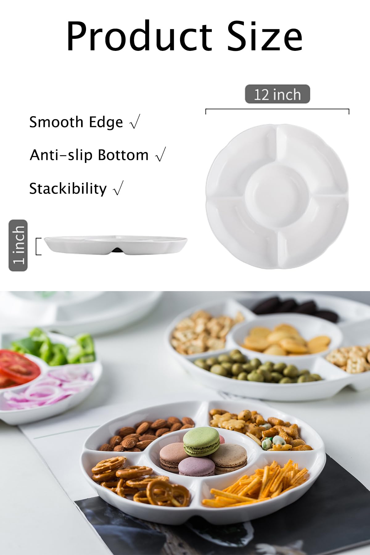 LAUCHUH Chip Dip Serving Plate Divided for dips and snacks at parties.